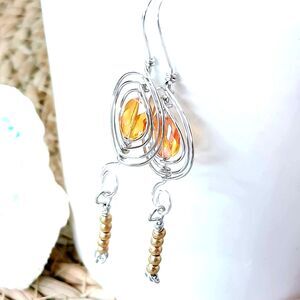 Boho Style Beaded Dangle Earrings, Wire Wrapped Glass, OOAK Statement Chic
